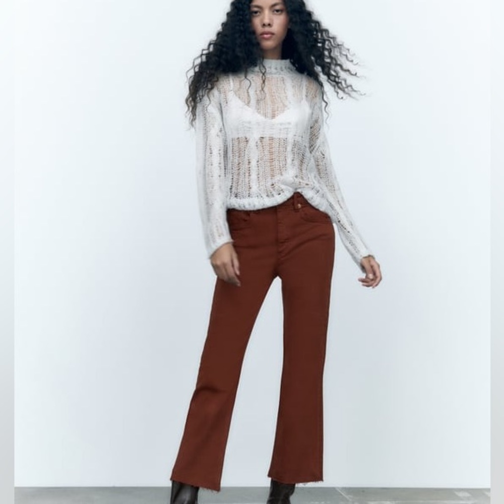 ZARA TRF FLARE CROPPED JEANS DARK BROWN SIZE 29 (US 8) NWOT